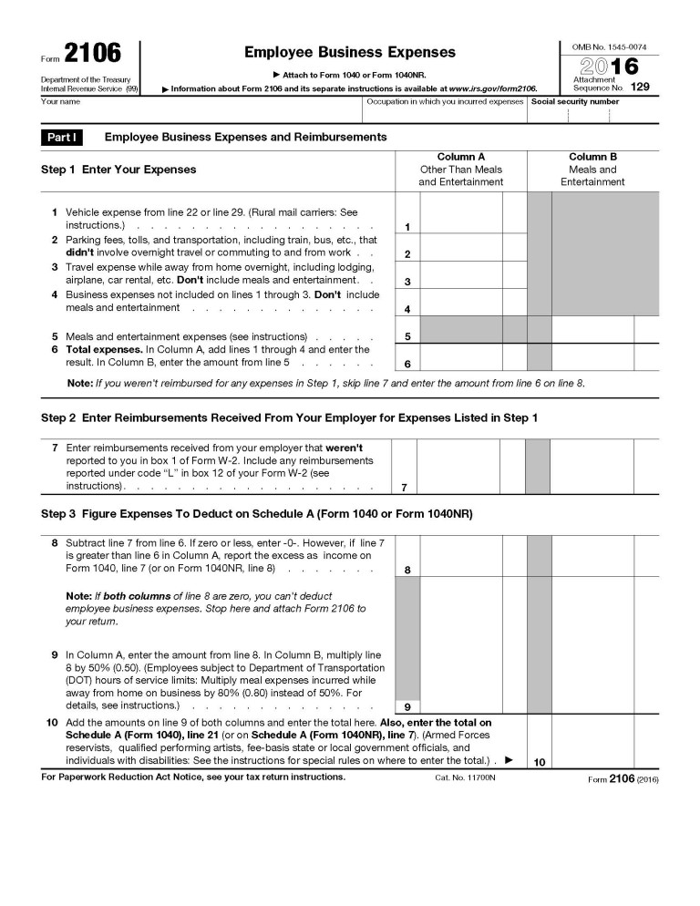 IRS Form 2106 Employee Business Expenses Wassman CPA Services LLC